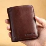 Porte-feuille en cuir marron 3 volets pour hommes d'affaires avec plusieurs compartiments