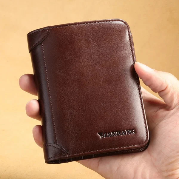 Porte-feuille en cuir marron 3 volets pour hommes d'affaires avec plusieurs compartiments
