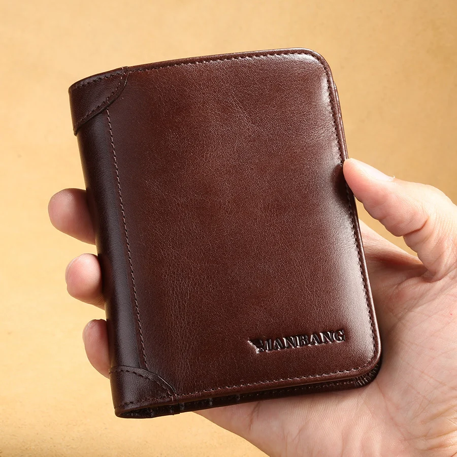 Porte-feuille en Cuir Véritable – Business Élégance 3 Volets 4 Porte-feuille en cuir marron 3 volets pour hommes d'affaires avec plusieurs compartiments