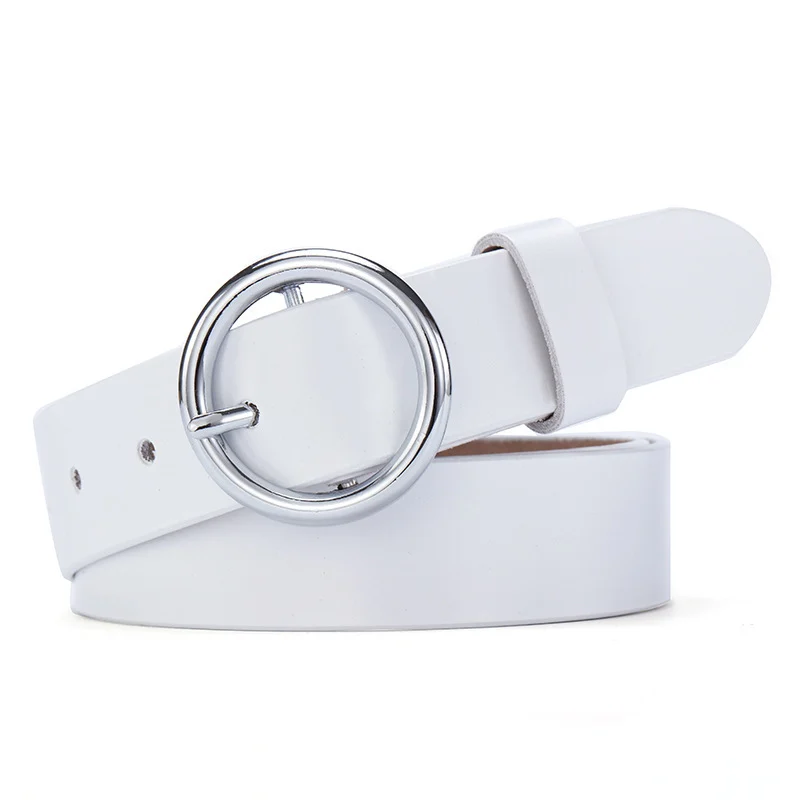 Ceinture en cuir pour femme – Boucle ronde, style coréen casual et élégant 4 Accessoire de mode en cuir blanche pour femme, ceinture avec boucle ronde ajustable