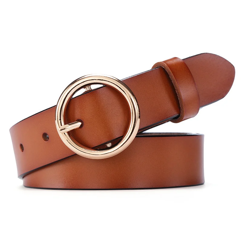 Ceinture en cuir pour femme – Boucle ronde, style coréen casual et élégant 9 Ceinture casual chic en cuir véritable pour femmes adultes et étudiantes