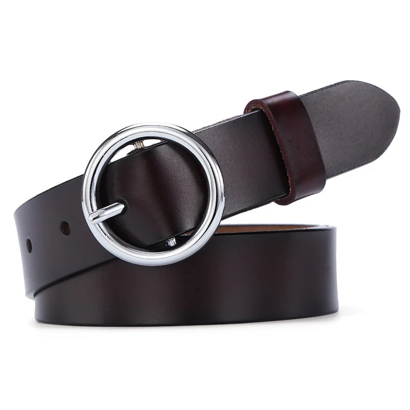 Ceinture en cuir pour femme – Boucle ronde, style coréen casual et élégant 2 Ceinture en cuir marron pour femme – Boucle ronde, style coréen casual et élégant