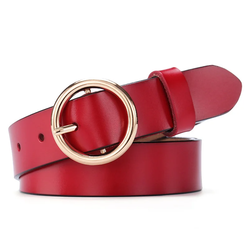 Ceinture en cuir pour femme – Boucle ronde, style coréen casual et élégant 8 Accessoire de mode en cuir pour femme, ceinture avec boucle ronde ajustable