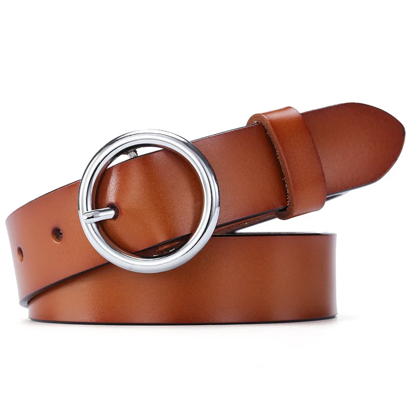 Ceinture en cuir pour femme – Boucle ronde, style coréen casual et élégant 10 Ceinture casual chic en cuir véritable pour femmes adultes et étudiantes