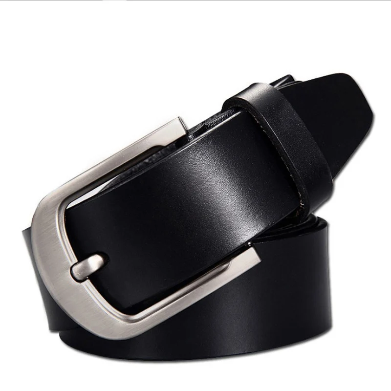 Ceinture en cuir véritable noire pour homme avec boucle à ardillon, style vintage pour jean