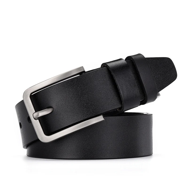 Ceinture en cuir véritable noire pour homme avec boucle à ardillon, style vintage pour jean