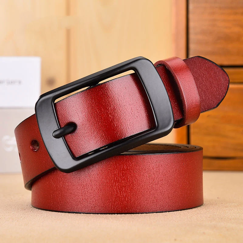 Ceinture en cuir pour femme – Style coréen avec boucle à ardillon 3 Accessoire de mode coréen rouge, ceinture en cuir pour femme avec boucle en métal