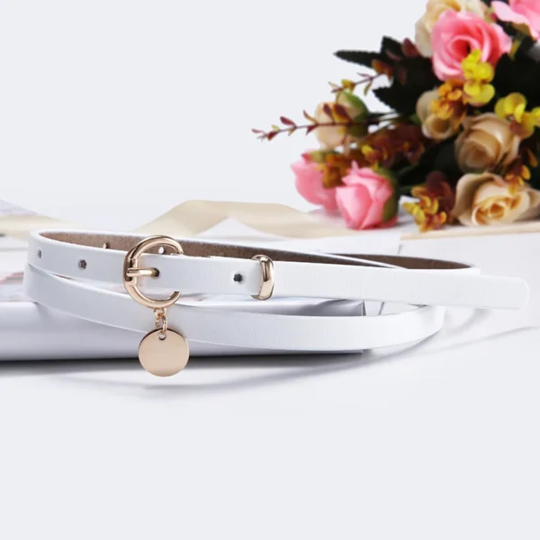 Ceinture fine en cuir véritable pour femme avec boucle rétro en alliage