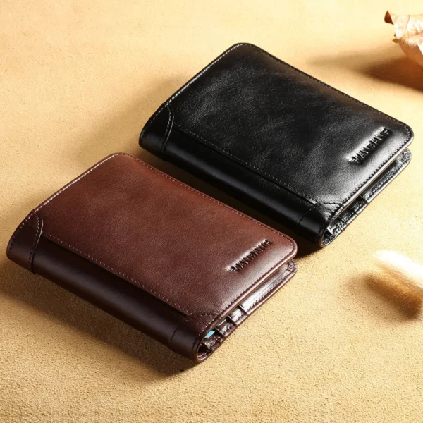 Porte-feuille en cuir véritable première couche avec coutures renforcées