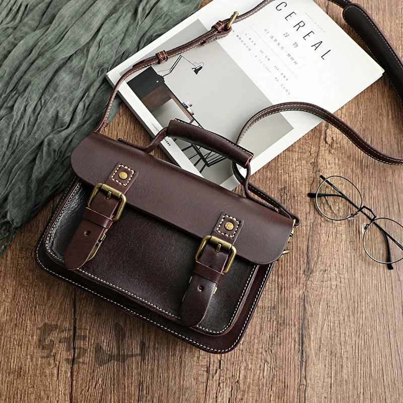Sac à bandoulière en cuir pour homme et femme, couleur caffé.