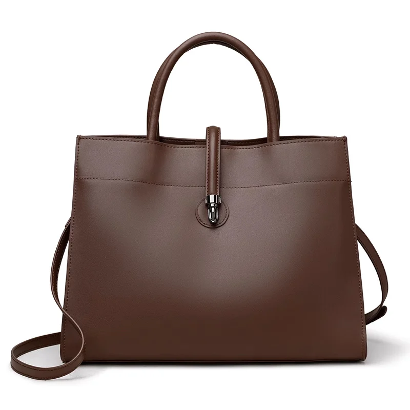 Sac en cuir grand format casual chic pour femme – Polyvalent et élégant 1 Sac bandoulière ajustable en cuir marron café