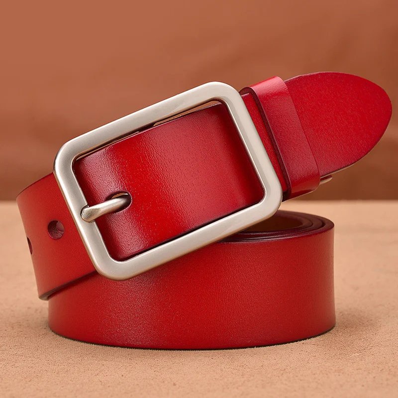 Ceinture en cuir avec boucle rectangulaire – Style casual pour homme et femme 6 Ceinture en cuir rouge véritable avec boucle rectangulaire en alliage pour homme et femme, style casual