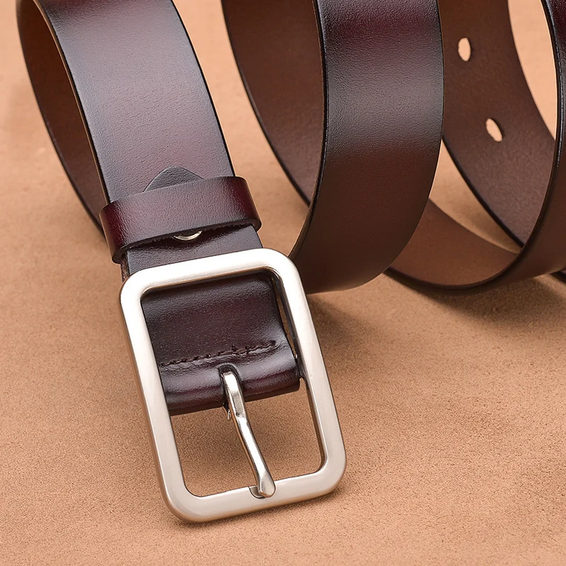 Ceinture en cuir avec boucle rectangulaire – Style casual pour homme et femme 4 Long Accessoire mode en cuir pour homme et femme, ceinture avec boucle en alliage et fermeture à ardillon