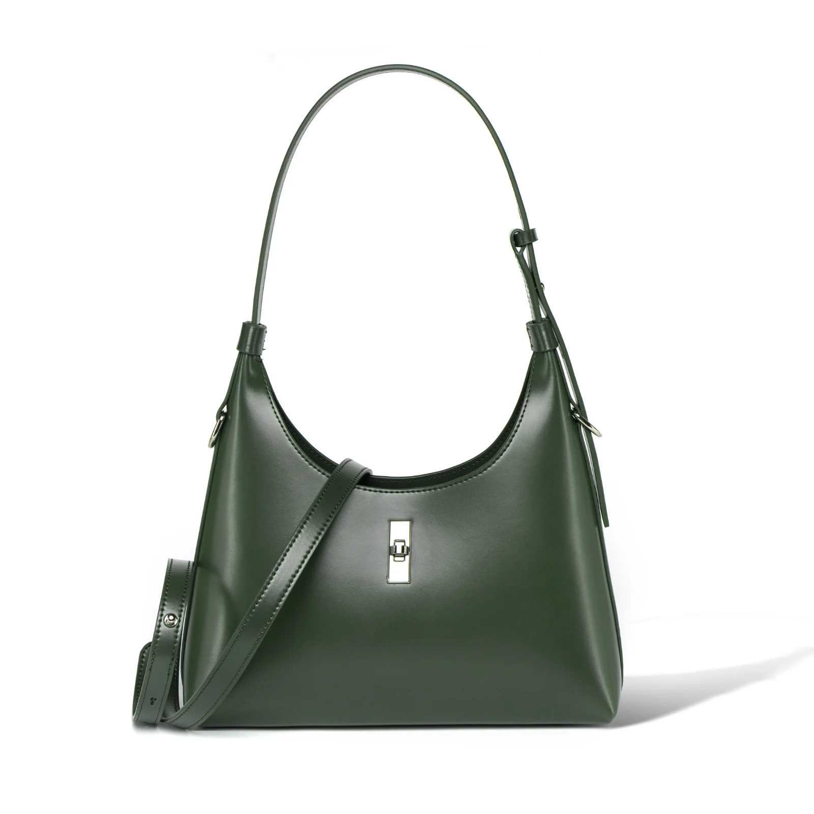 Sac à main rétrospectif en cuir véritable – Format Croissant 5 Vue latérale du sac à main en cuir vert tout-aller