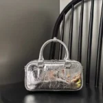 Petit sac à main en cuir argenté pour femme, design rétro