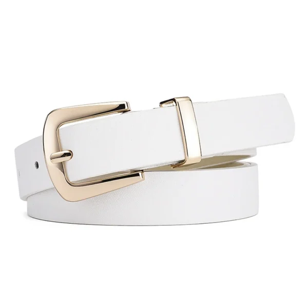 Accessoire blanc de mode pour femme, ceinture en PU avec boucle dorée et couleurs pastel