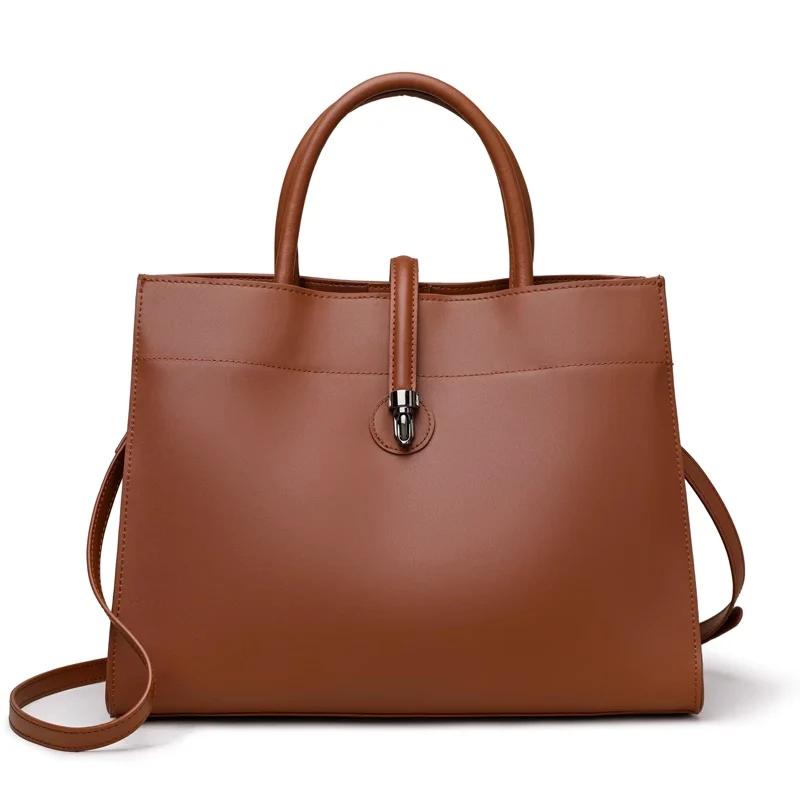 Sac en cuir grand format casual chic pour femme – Polyvalent et élégant 6 Sac en cuir marron pour femme avec anses ajustables