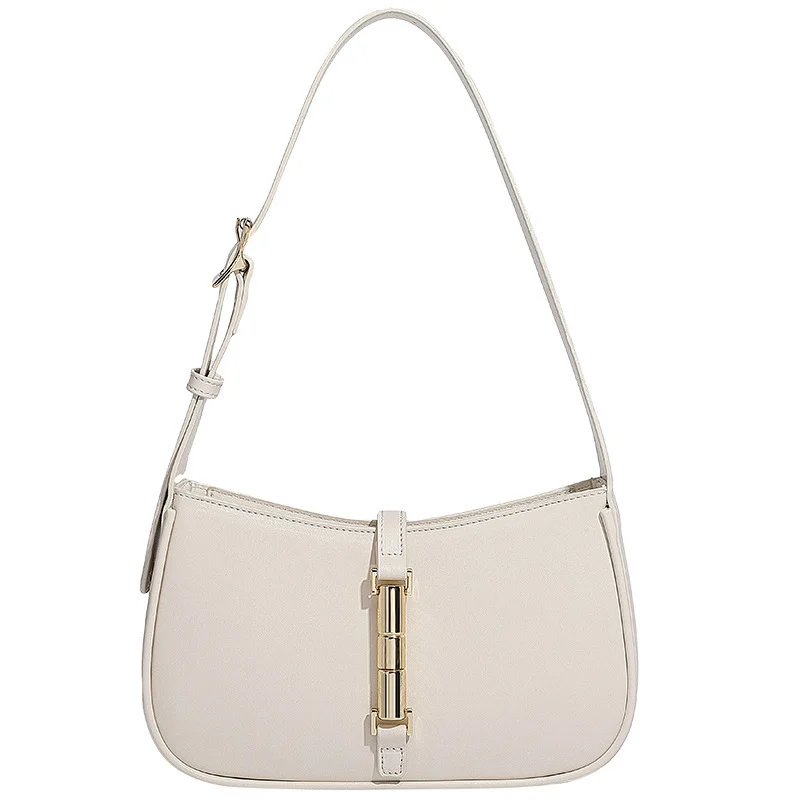 Sac Baguette en Cuir Véritable - Sac à Main Épaule Style Minimaliste pour Femme 1 Sac en cuir véritable avec bandoulière réglable, couleur blanche