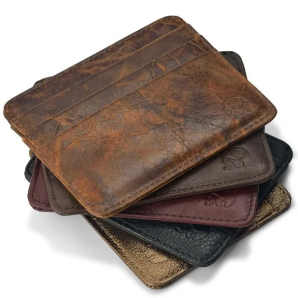 Porte-cartes en cuir véritable marron avec plusieurs fentes pour cartes