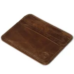 Porte-cartes en cuir véritable marron avec plusieurs fentes pour cartes