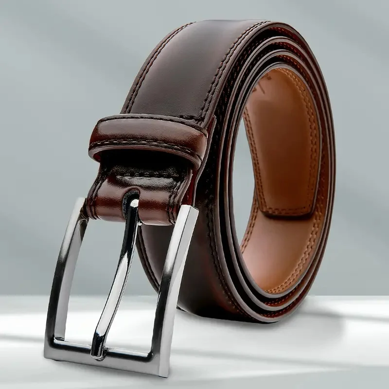 Ceinture pour homme en cuir véritable – Boucle à ardillon en alliage 4 Ceinture pour homme en cuir de vachette, boucle en alliage solide et fermeture à ardillon