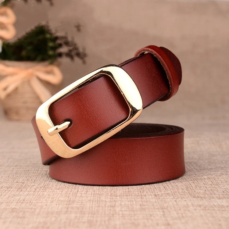 Ceinture en cuir pour femme – Boucle à ardillon en cuir véritable 2 Ceinture en cuir de vachette importé, design classique avec boucle en alliage, disponible en marron, noir et rouge