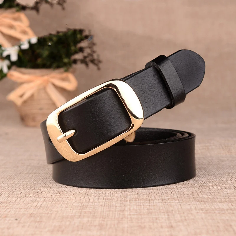 Ceinture en cuir pour femme – Boucle à ardillon en cuir véritable 5 Ceinture polyvalente noir et intemporelle en cuir de vachette