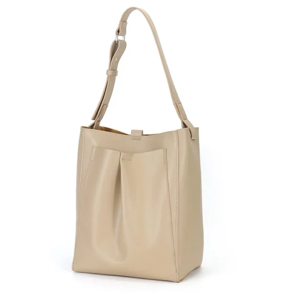 Tote bag en cuir beige pour femme, grande capacité