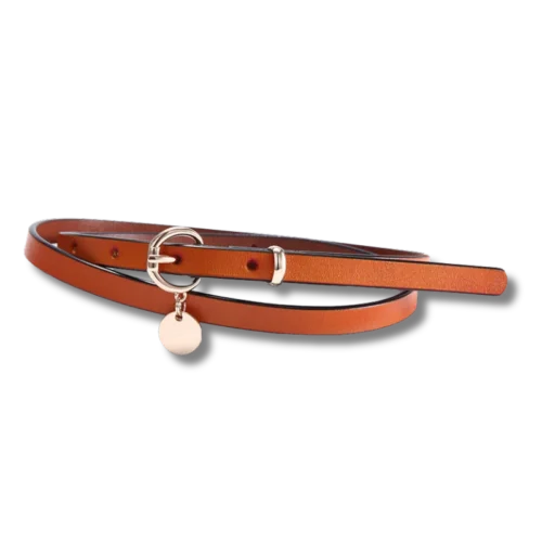 Ceinture fine en cuir véritable avec boucle rétro en alliage – Accessoire décoratif pour robes