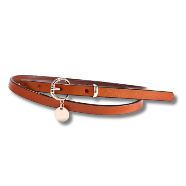Ceinture fine en cuir véritable avec boucle rétro en alliage – Accessoire décoratif pour robes