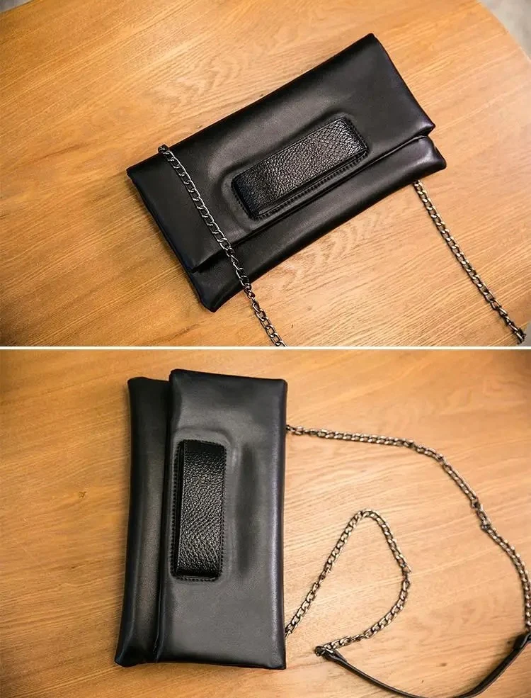 Clutch élégant en cuir véritable avec bandoulière amovible