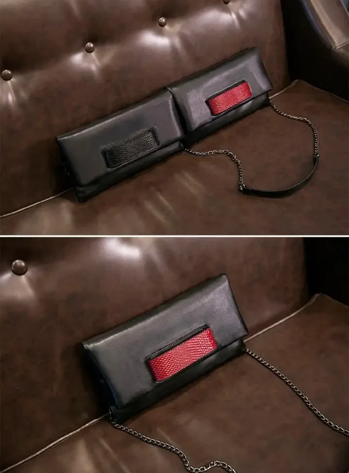 Sac pochette en cuir noir et rouge pour femme