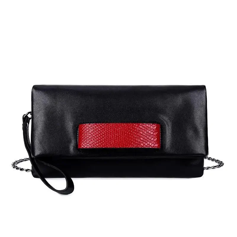 Sac pochette en cuir pour soirée, avec chaîne en métal