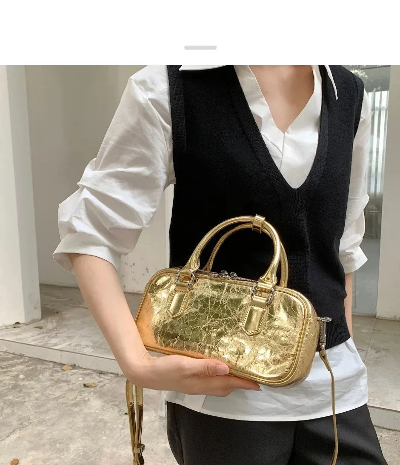 Sac en cuir Or pour femme, idéal pour une tenue chic
