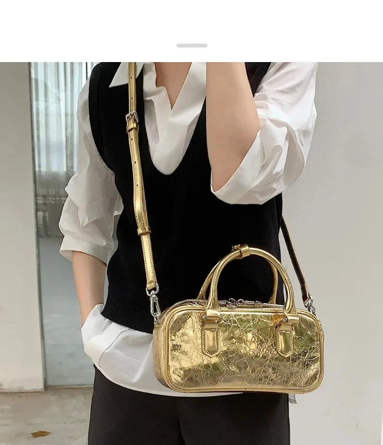 Sac en cuir Or pour femme, idéal pour une tenue chic