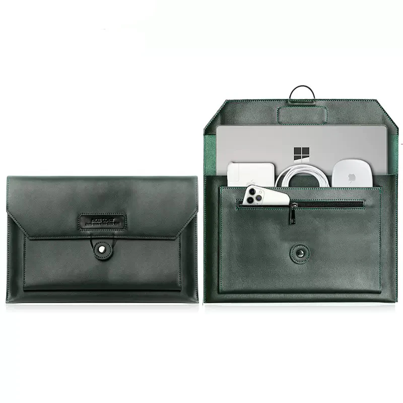 Pochette élégante verte pour MacBook en cuir véritable