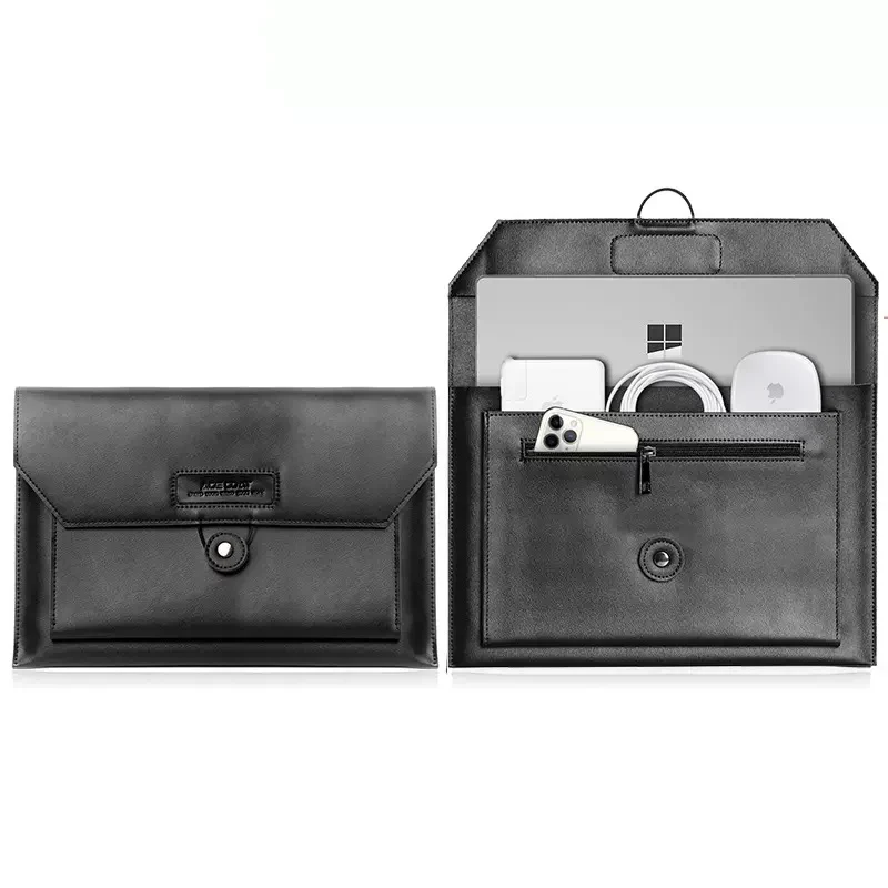 Pochette élégante noire pour MacBook en cuir véritable