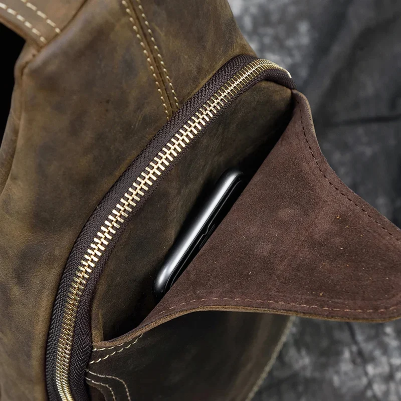 Sac en cuir antivol pour homme avec fermeture éclair