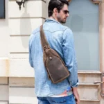 Sac à Bandoulière en Cuir Véritable pour Homme_porté au dos