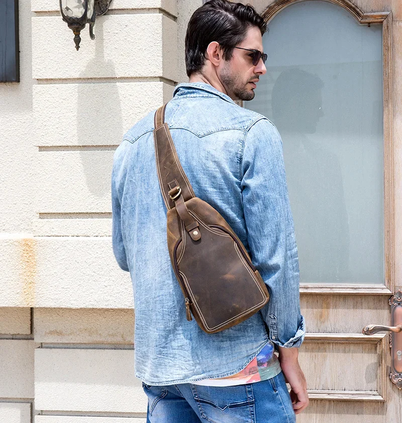 Sac à Bandoulière en Cuir Véritable pour Homme_porté au dos