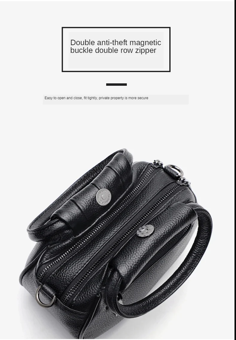 Sac à main en cuir noir pour femme, style sophistiqué