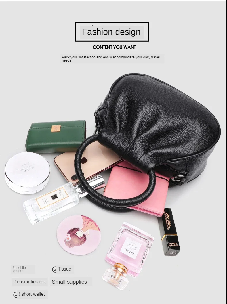 Sac à main en cuir véritable noir pour femme