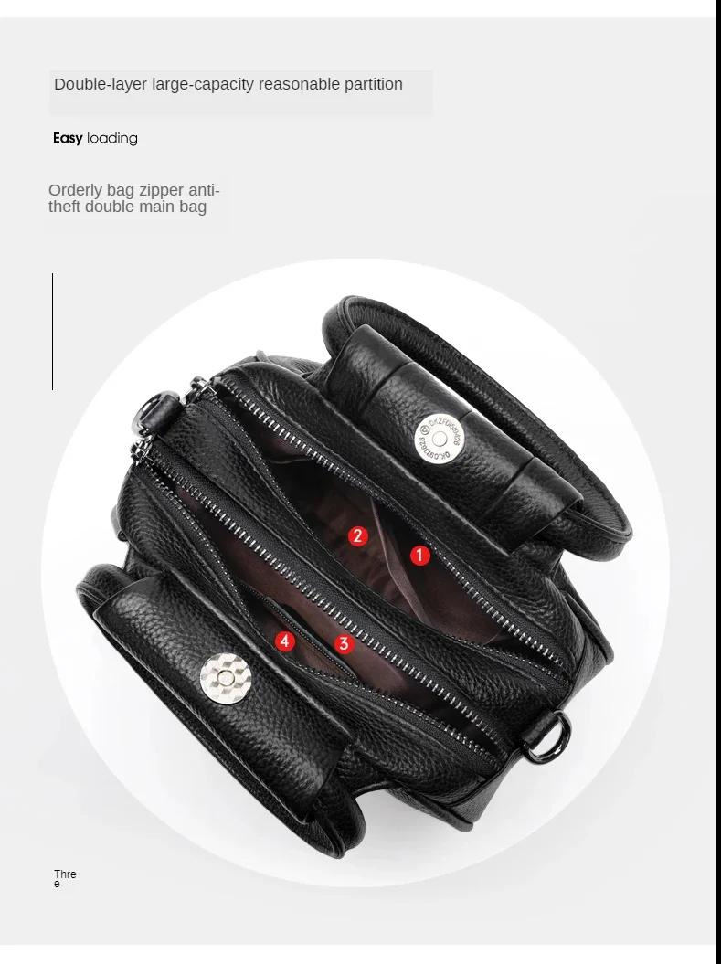 Sac multifonctionnel noir pour femme en cuir véritable