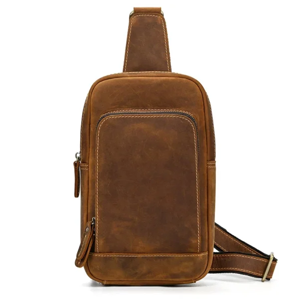 Sacoche en cuir végétal tanné artisanal pour homme, vue de face