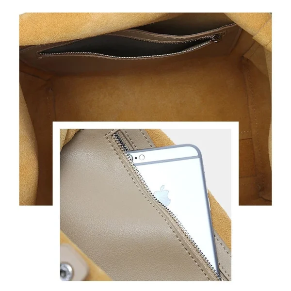 Détail du cuir souple sur le tote bag pour femme