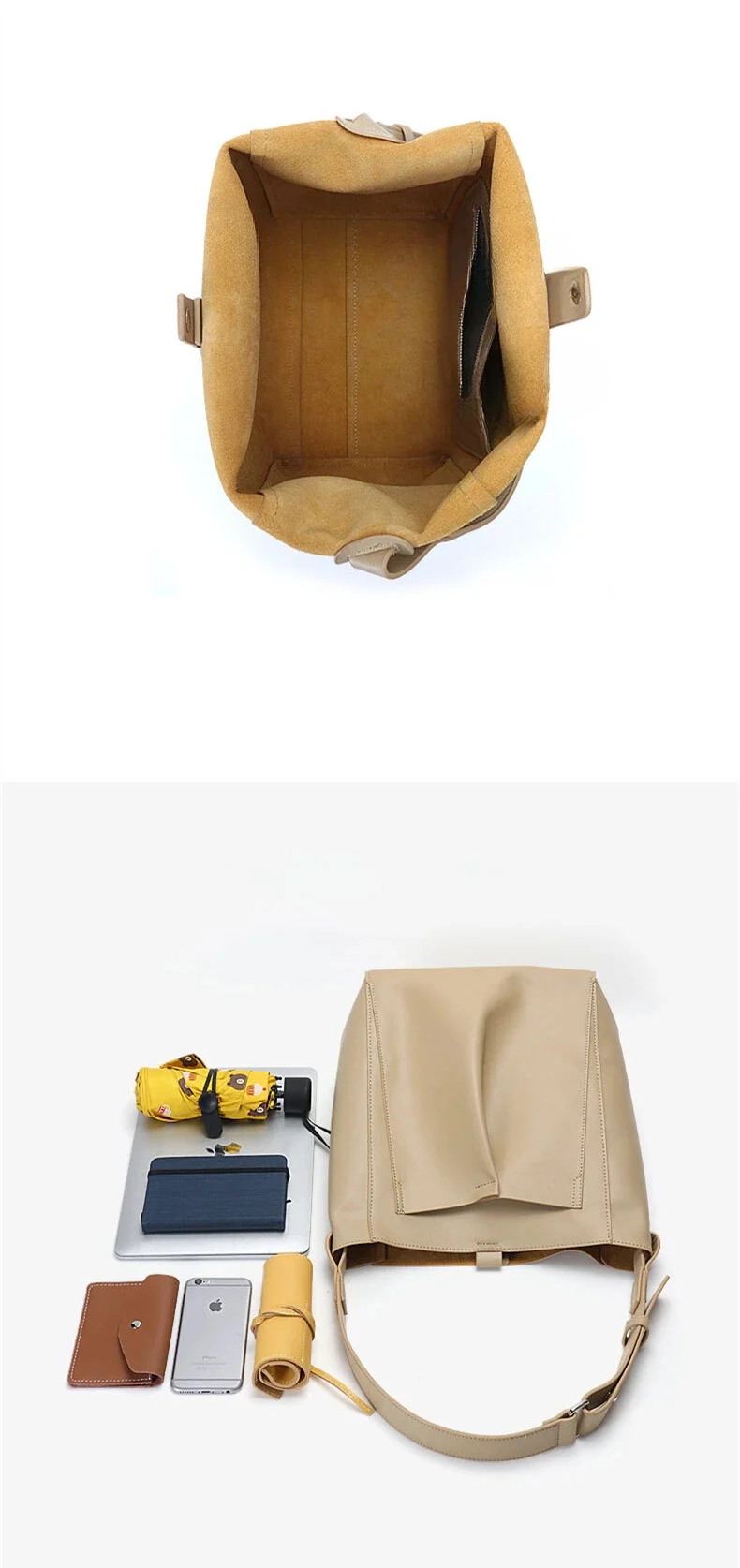 Sac de grande capacité en cuir beige pour femme moderne