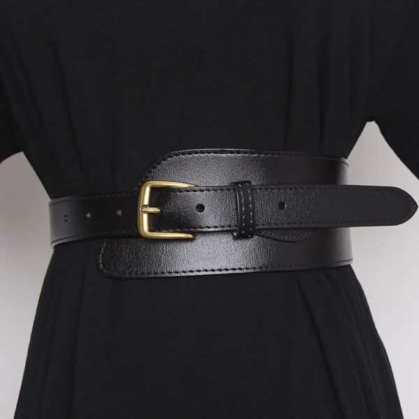 Ceinture en cuir véritable à deux couches avec design tendance