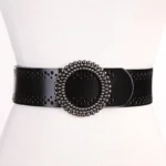 Ceinture en cuir véritable pour femme avec détails sculptés et finition laquée