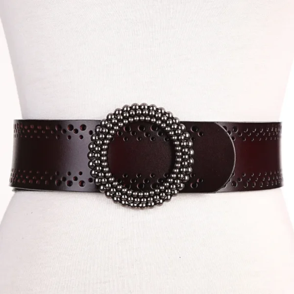 Accessoire marron de mode en cuir pour femme, ceinture ajustable sans trous
