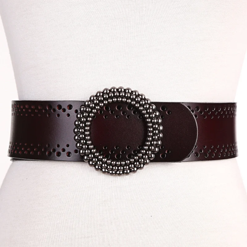Accessoire marron de mode en cuir pour femme, ceinture ajustable sans trous